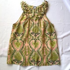 J Crew Silk Pink & Green Sleeveless Silk Top